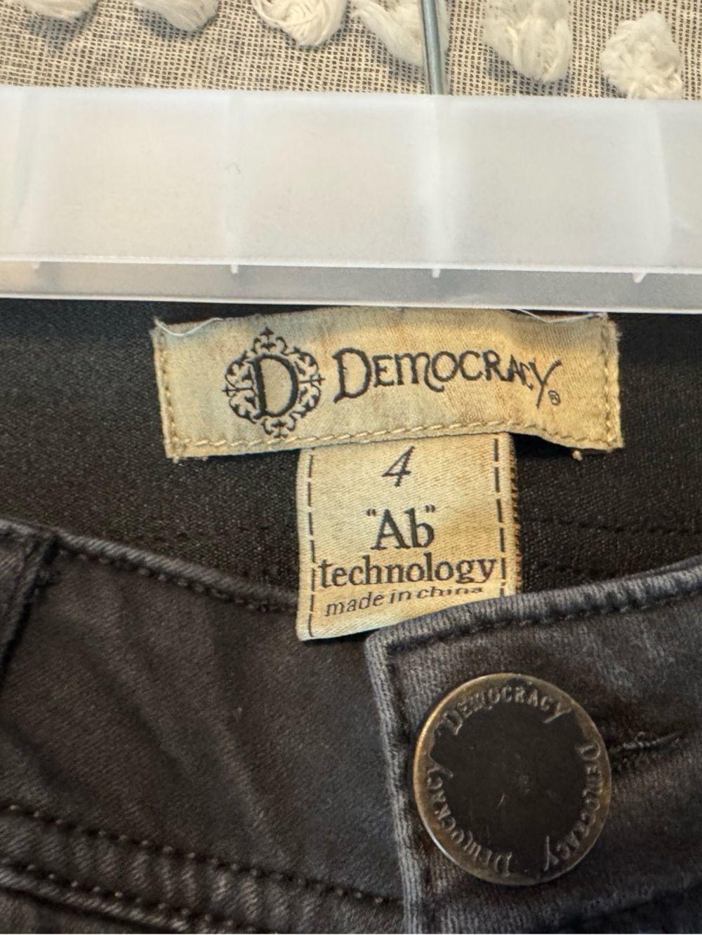 Democracy Black Denim Jeans with Logo Button